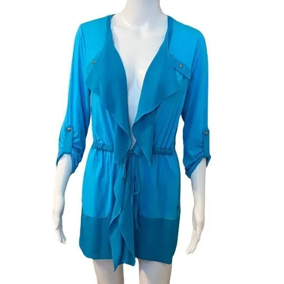 Piccadilly 3/4 Adjustable Sleeve Tie Cardigan Top Womens XS Blue AB1208 - Picture 2 of 7
